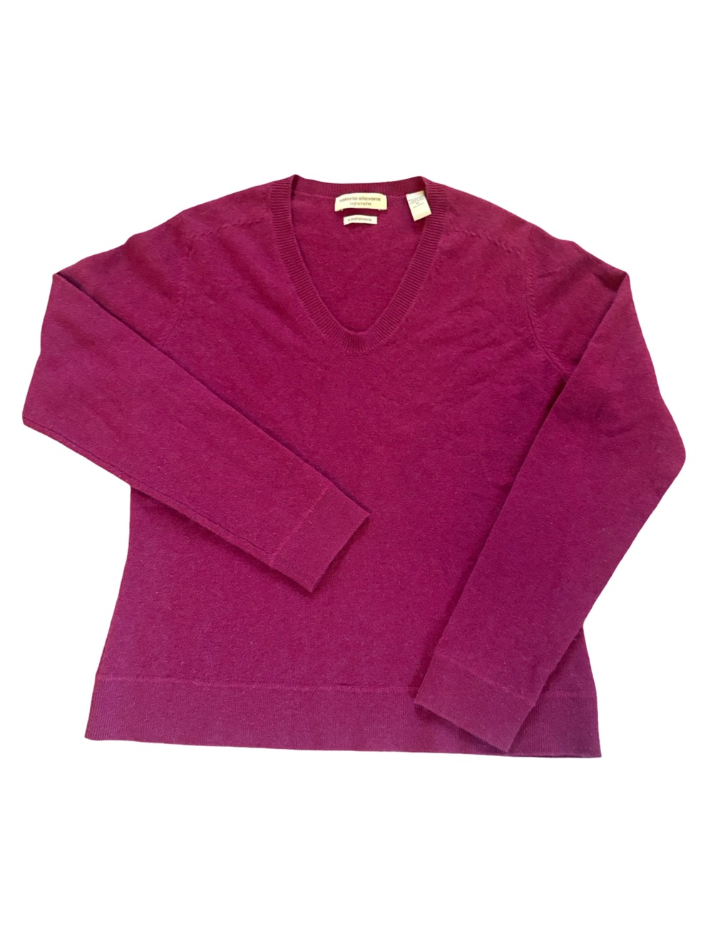 Valerie Stevens Cashmere V Neck Sweater Magenta Pink Womens Size Medium